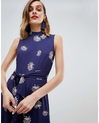 Robe midi à fleurs bleu marine Warehouse