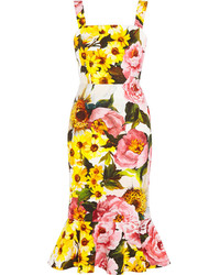 Robe midi à fleurs jaune Dolce & Gabbana