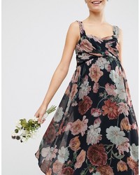 Robe midi à fleurs noire Asos