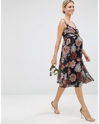 Robe midi à fleurs noire Asos