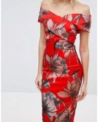 Robe midi à fleurs rouge Asos