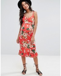 Robe midi à fleurs rouge Asos