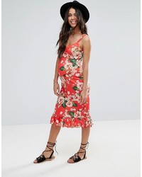 Robe midi à fleurs rouge Asos