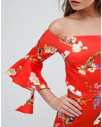 Robe midi à fleurs rouge