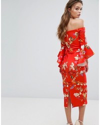 Robe midi à fleurs rouge