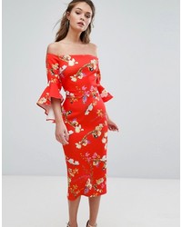 Robe midi à fleurs rouge