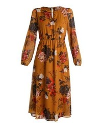 Robe midi à fleurs tabac Only