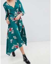 Robe midi à fleurs verte