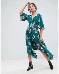 Robe midi à fleurs verte