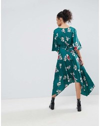 Robe midi à fleurs verte