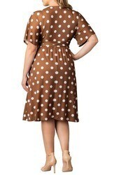 Robe midi á pois marron