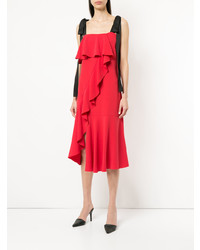 Robe midi à volants rouge Goen.J