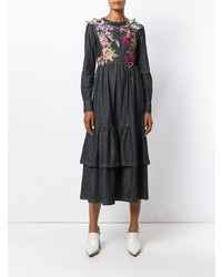 Robe midi brodée gris foncé Antonio Marras