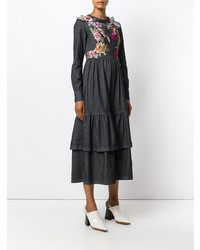 Robe midi brodée gris foncé Antonio Marras