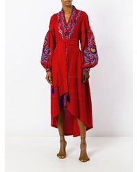 Robe midi brodée rouge Yuliya Magdych