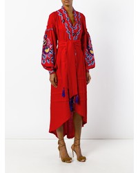 Robe midi brodée rouge Yuliya Magdych