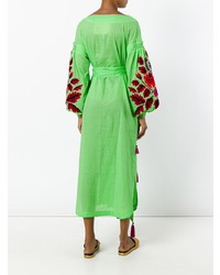 Robe midi brodée verte Yuliya Magdych