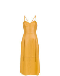 Robe midi en cuir jaune