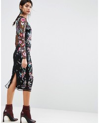 Robe midi en dentelle brodée noire Asos