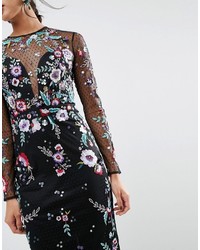 Robe midi en dentelle brodée noire Asos