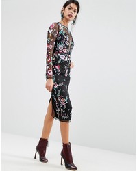 Robe midi en dentelle brodée noire Asos