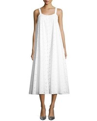 Robe midi en dentelle en broderie anglaise blanche