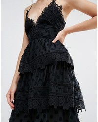 Robe midi en dentelle noire Self-Portrait