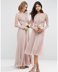 Robe midi en dentelle plissée rose Asos