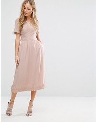 Robe midi en dentelle rose Warehouse