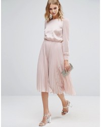 Robe midi en dentelle rose Warehouse