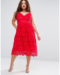 Robe midi en dentelle rouge