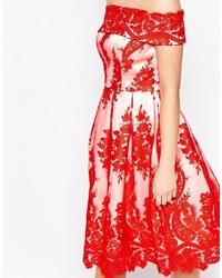 Robe midi en dentelle rouge