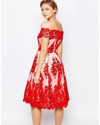 Robe midi en dentelle rouge