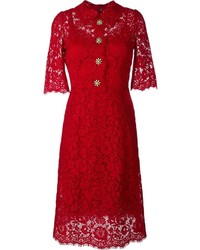 Robe midi en dentelle rouge Dolce & Gabbana