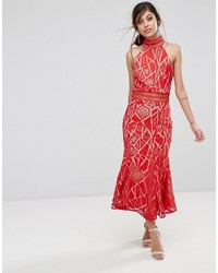 Robe midi en dentelle rouge Jarlo