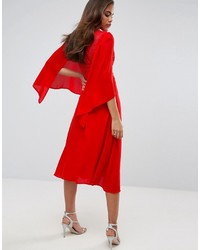 Robe midi en dentelle rouge