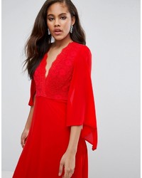 Robe midi en dentelle rouge