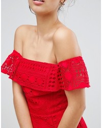 Robe midi en dentelle rouge Asos