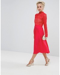 Robe midi en dentelle rouge