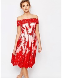 Robe midi en dentelle rouge