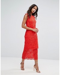 Robe midi en dentelle rouge Warehouse