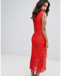 Robe midi en dentelle rouge Warehouse