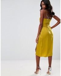 Robe midi en satin jaune Asos