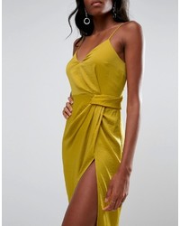 Robe midi en satin jaune Asos