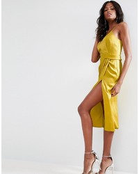 Robe midi en satin jaune Asos