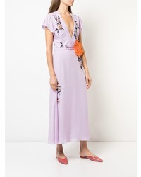 Robe midi en soie à fleurs violet clair Carolina Herrera