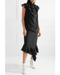 Robe midi en soie à volants noire JW Anderson