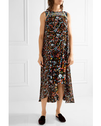 Robe midi en soie imprimée noire Peter Pilotto