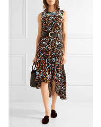 Robe midi en soie imprimée noire Peter Pilotto