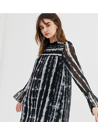 Robe midi en soie imprimée tie-dye noire